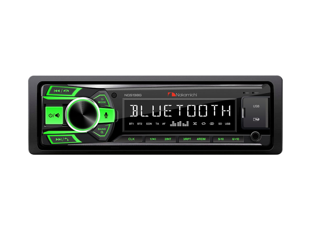 Nakamichi NQ513BG/ 1 din медиа-ресивер, USB, AUX, ВТ, ПДУ, 4*50 Вт, зел./