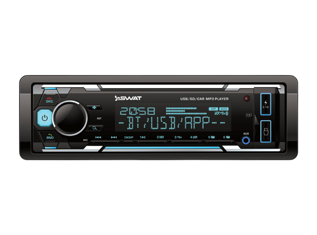 SWAT WX-2102UB/Автомобильный 1 din медиа-ресивер 4х50 Вт, MP3, USB, SD, BT мультицветная подсветка