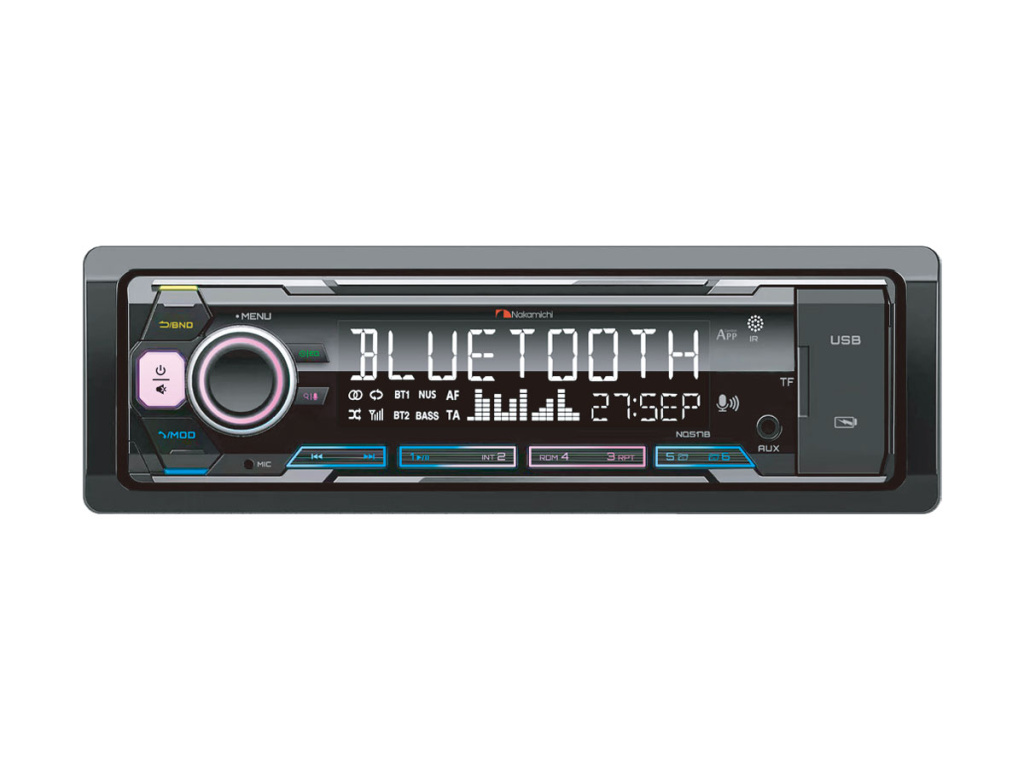 Nakamichi NQ517B/ 1 din медиа-ресивер, USB, AUX, ВТ, 4*50 Вт, мультицветная/