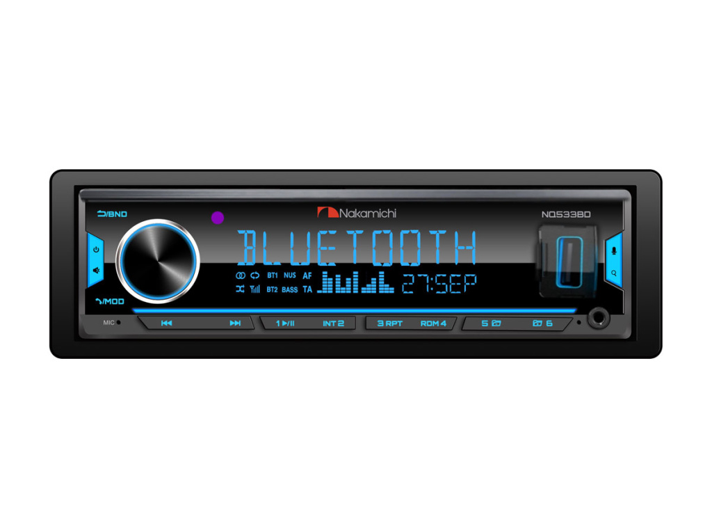 Nakamichi NQ533BD/ 1 DIN медиа-ресивер, USB, AUX, ВТ, 4*50 Вт, DSP, 7RCA, 7 цветов./
